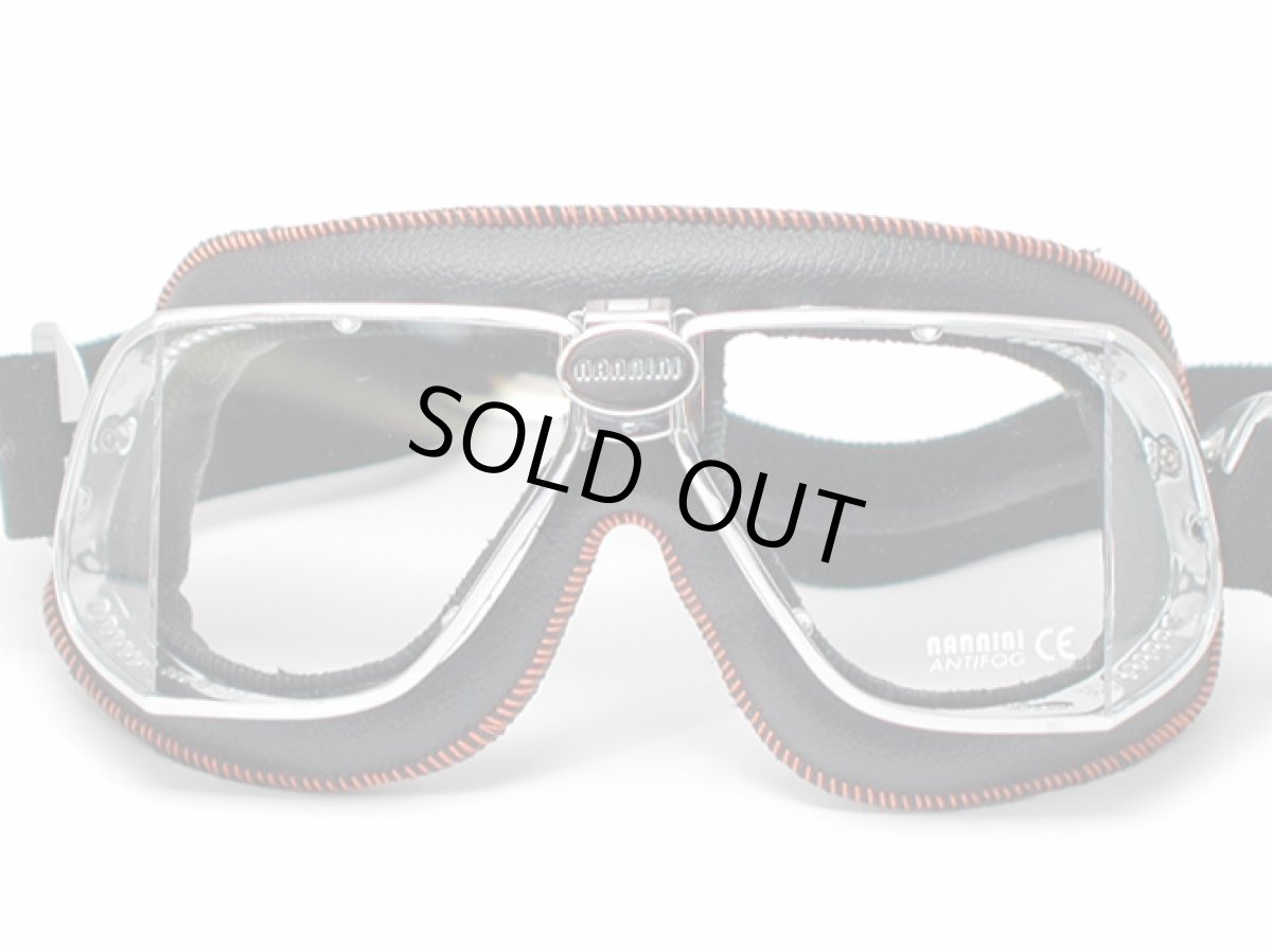 画像2: nannini ナンニーニ 社製ゴーグル 「カスタム」CUSTOM-862-1173-6702   クローム・ブラック/オレンジステッチ/クリア・アンチフォグ (2)