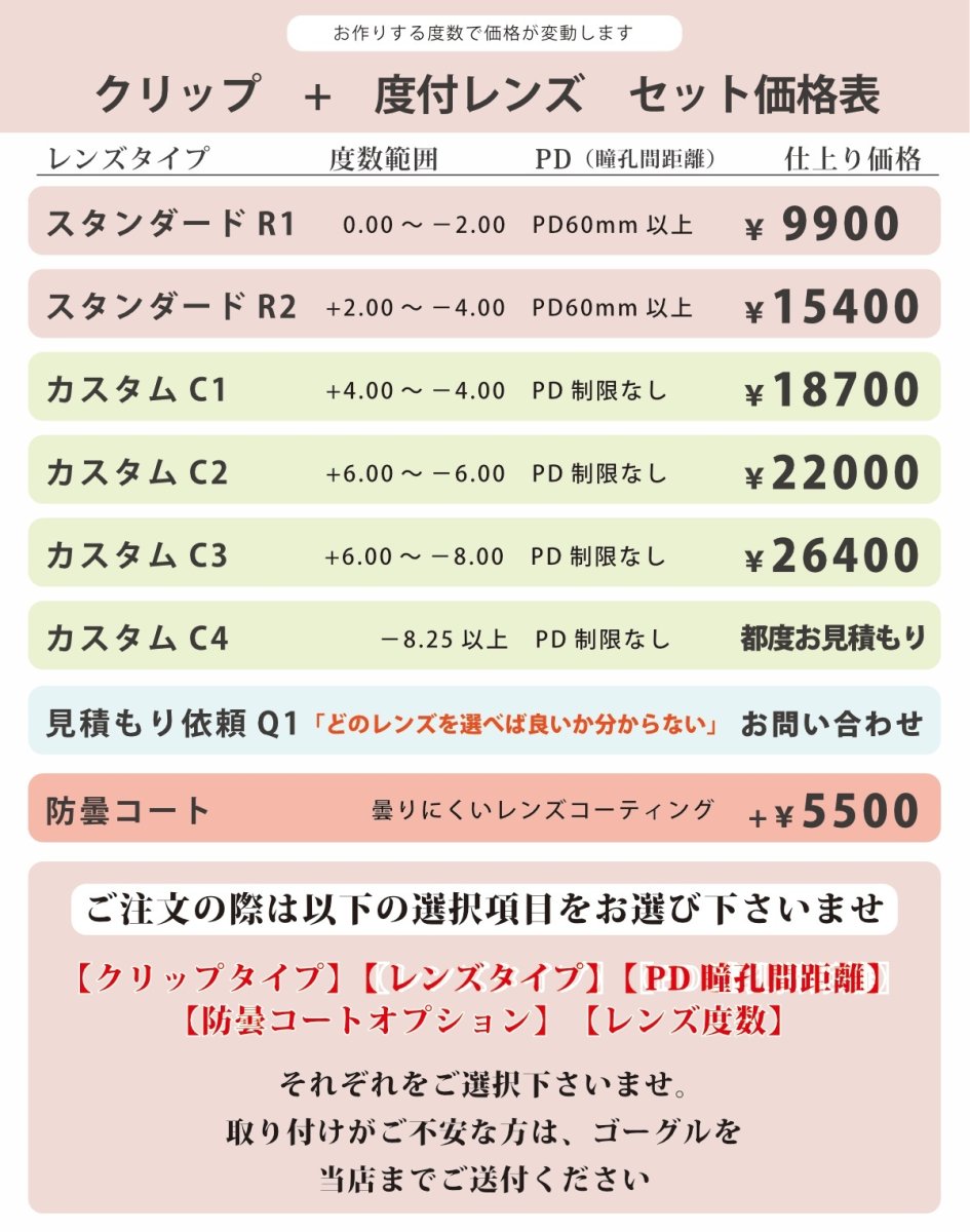 画像7: ゴーグル用度付きレンズインナークリップ GOGGLE INSERT TYPE2 度付きレンズ価格表をご参照の上レンズタイプをお選び下さい 度数範囲は球面「S」と乱視「C」の合計値になります (7)